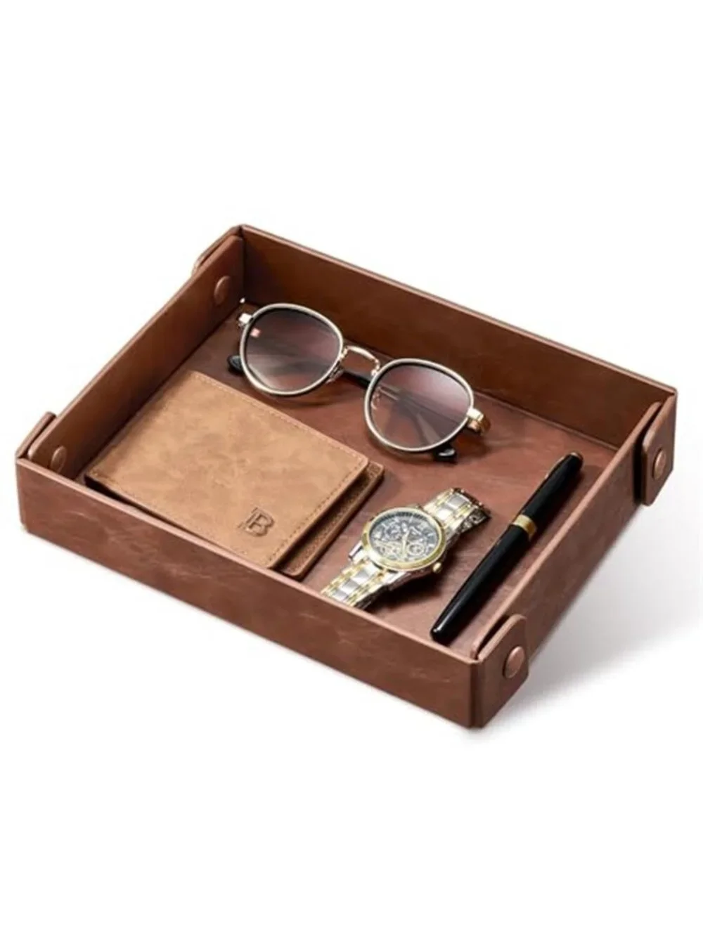 Valet Tray Organizer, Faux Leather Key Storage Tray